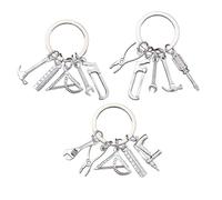 Lot de 3 porte-clés fantaisie en métal avec marteau, tournevis, clé, pince, porte-clés pour homme et femme, breloque de sac, gadget amateur