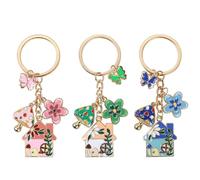 Lot de 3 porte-clés maison de conte de fées « Happy New Home » - Cadeau de départ pour femme, porte-clés de maison avec cottage et fleurs, cadeau de pendaison de crémaillère pour anniversaire et