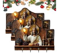 Lot de 3 porte-clés muraux sacrés Notre-Dame de Guadalupe en bois plat 2D sur le thème de la communion de Jésus, décoration religieuse chrétienne, support mural, organiseur multifonction avec crochets