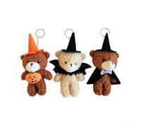 Lot de 3 porte-clés ours en peluche douce pour Halloween 15 cm | Chapeau de sorcière citrouille, ailes de chauve-souris, design nœud papillon, peluche douce bou 3 ours festifs uniques