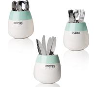 Lot de 3 porte-couverts en céramique « Honeypot » - Support décoratif pour cuillère, fourchette et couteau pour fêtes et plus encore - Panier rustique en céramique de qualité supérieure