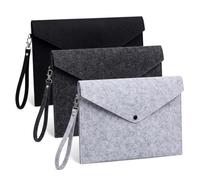 Lot de 3 porte-documents A4 en feutre avec bouton pression et corde portable - Léger et portable - Pour dossiers, papier, bureau (trois couleurs 1)