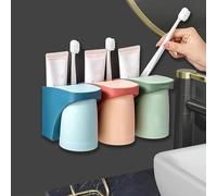 Lot de 3 porte-gobelets à dents sans perçage : porte-brosse à dents mural HOMURY avec gobelet magnétique, set de gobelets pour salle de bain (rouge + vert + bleu), YS-550