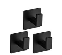 Lot de 3 porte-manteaux muraux noirs auto-adhésifs pour serviette de bain, crochets carrés robustes, sans perçage, en acier inoxydable, pour chambre à coucher, cuisine