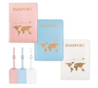 Lot de 3 porte-passeport et étiquette de bagage en cuir synthétique pour voyage, étiquette de bagage pour valise, convient pour les vacances, les voyages d'affaires, les études à l'étranger, 3