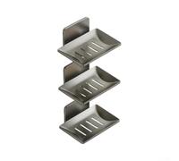 Lot de 3 porte-savon muraux antirouille pour salle de bain avec trous de drainage efficaces, aucun perçage nécessaire pour luffa, gris, 12 x 8,5 cm