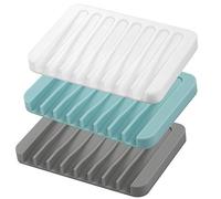 Lot de 3 porte-savons auto-drainants en silicone de qualité supérieure pour douche, salle de bain, cuisine, baignoire, éponges, garde les barres de savon sèches et faciles à nettoyer, prolonge la