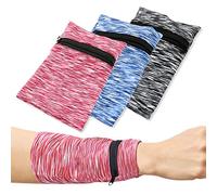 Lot de 3 Portefeuilles de Poignet avec Fermeture éclair, Bracelet de téléphone léger pour la Course à Pied, Pochette de téléphone Portable Respirante avec 2 Poches (Style A)