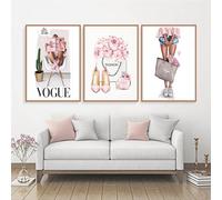 Lot de 3 posters abstraits - Avec images assorties de style bande dessinée colorée - Thème de beauté et de fleurs roses romantiques - Décoration murale élégante pour salon et chambre à coucher - Sans