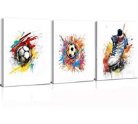 Lot de 3 posters aquarelle de football pour chambre d'enfant garçon,Tableau mural avec cadre Poster Football Chambre D'enfant,Décoration Murale de Salon pour chambre de garçon (12x16inch,le football)
