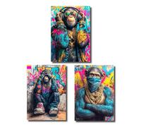 Lot de 3 posters avec motif de singe - Ne rien voir, entendre, dire - Street Art Pop Art Décoration murale DIN A2 - Images graffiti avec style - Décoration amusante pour le salon, le bureau ou la