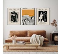 Lot de 3 posters, beige et noir Matisse, Bauhaus, Picasso, toiles abstraites, décorations murales artistiques pour le salon, la chambre, le bureau, la décoration d'intérieur, sans cadre (A,30x40cm)