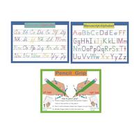 Lot de 3 posters cursifs et manuscrits alphabet - Format A4 - Outils d'apprentissage de l'écriture manuscrite pour crèche, école primaire, EYFS et KS1, fournitures éducatives