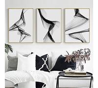 Lot de 3 posters géométriques en ligne - Moderne - Noir et blanc - Impression sur toile - Image simple - Pour chambre à coucher - Sans cadre - B, 50 x 70 cm