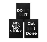 Lot de 3 posters motivants DIN A1 noir et blanc - No RISK NO STORY, DONT QUIT, GET SHIT DONE - Décoration de bureau pour startup, entrepreneur, bureau à domicile et salle de sport - Tableaux muraux
