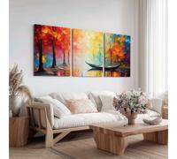 Lot de 3 Posters Muraux Abstrait Paysage Impressions sur Toile, Tableau de Forêt Colorée Bateau pour Chambre à Coucher Salle à Manger, Moderne Décorative Murale (Impression non Encadrée), 30x40cmx3