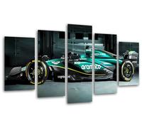 Lot de 3 posters muraux décoratifs modernes pour salon, chambre, chambre à coucher, impression sur bois avec crochets, voiture Formula 1 2024 Aston Martin AMR24, Fernando Alonso, (165 x 62 cm)
