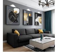 Lot de 3 posters sur toile Image géométrique abstract Moderne Marbre Impression d'art Noir et doré cm 50x70cm sans cadre
