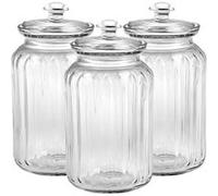 Lot de 3 pot de rangement avec couvercle hermétique, bocal de conservation transparent, jarre en verre, capacité 1.5 L - Diamètre 10.2 x Hauteur 21.7 cm- JUANIO - Transparent G