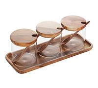 Lot de 3 pots à assaisonnement en verre transparent de 250 ml avec couvercle et cuillère en bois, adorable sucrier de bain, sel de bain, poivre de cuisine