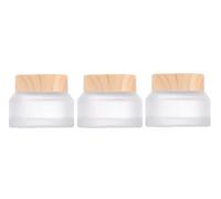 Lot de 3 pots à crème ronds en verre de 50 ml avec couvercle en grain de bois et doublures intérieures, conteneurs vides pour cosmétiques, crèmes, cosmétiques, échantillons en verre pour crème,