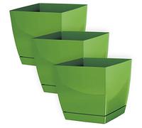 Lot de 3 pots à fleurs carrés Coubi carrés en plastique 13,5 x 13,5 x 12,4 cm pour intérieur extérieur vert volume 1,5 litre design moderne