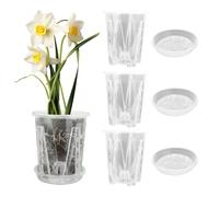 Lot de 3 Pots à Orchidées en Plastique avec Soucoupes, 1.3L / Ø14 cm | Pots de Fleurs Transparents avec Trous de Drainage et Fentes d‘Aération, Intérieur et Extérieur, Blanc Transparent