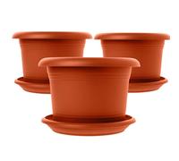 Lot de 3 pots de fleurs élégants de grande taille en terre cuite : pot de 30 cm de qualité supérieure avec soucoupe - Grand pot de fleurs allemand pour toutes les conditions météorologiques