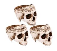 Lot de 3 pots de fleurs en résine en forme de tête de mort, for plantes succulentes, squelette sculpté, for cactus, sucre, bonbons