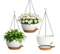 Lot De 3 Pots De Plantes à Suspendre, JardinièRe Avec Trous De Drainage Et ChaîNes MéTalliques, Suspension Pour Plantes Et Fleurs D'IntéRieur, DéCoration De Jardin Pour IntéRieur Et ExtéRieur (Blanc)