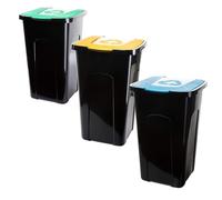 Lot de 3 poubelles 50 l, avec couvercles à code couleur, pour un tri efficace des déchets à l'intérieur et à l'extérieur, durables et résistantes aux intempéries, 56 x 36 x 36 cm, fabriquée dans