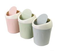 Lot de 3 poubelles à rabat pour mini poubelle de bureau avec couvercles rotatifs - Conteneurs à ordures pratiques en plastique pour bureau ou voiture - Comprend 6 rouleaux de sacs de recharge, gain de