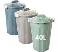 Lot de 3 poubelles avec couvercle, 40 l, avec couvercle, poubelle avec couvercle, poubelle à nourriture, poubelle avec couvercle et poignées de transport,