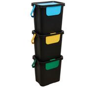 Lot de 3 poubelles de tri 3 Bacs empilables, capacité 24 l - Longueur 26,5 x largeur 38,5 x Hauteur 109 cm