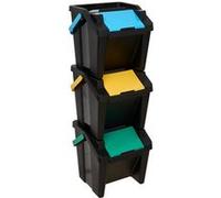 Lot de 3 poubelles de tri 3 Bacs empilables, capacité 30 l - Longueur 38,2 x Profondeur 37,6 x Hauteur 53 cm - PEGANE -