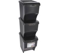 Lot de 3 poubelles empilables - Recycling Box 3x 22 L - Tri sélectif