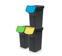 Lot de 3 poubelles poubelle empilables | noir | collection différenciée recyclage | en plastique | 75 litres (3 x 25 L) | pour maison intérieure