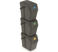 Prosperplast Set 3 poubelles de recyclage avec capacité de 75 litres en gris