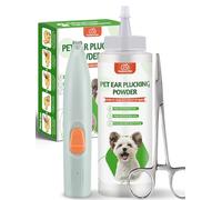 Lot de 3 poudres d'oreilles pour chien - Poudre pour épilation des oreilles de chien - 30 g - hémostat de 14 cm et tondeuse pour le toilettage, le traitement des infections des oreilles du chien,