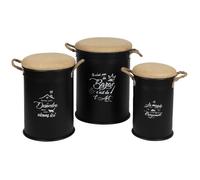 Lot de 3 pouf en forme de bidon rétro en métal et jute ""Loft & Metal""- Noir - D 40/34/28 x H 55/50/45 cm
