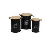 Lot de 3 pouf en forme de bidon rétro en métal et jute "Loft & Metal"- Noir - D 40/34/28 x H 55/50/45 cm