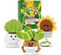 Lot de 3 poupées amusantes en crochet pour femmes et hommes - Cadeau de Noël pour amis, collègues, colocataires, étudiants, sœurs (cactus, tournesol, succulente)