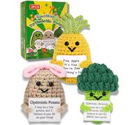 Lot de 3 poupées amusantes en crochet pour homme et femme, motif cornichon de pomme de terre, pour amis, collègues, colocataires, étudiants, sœurs avec cartes de réjouissance (pomme de terre, ananas