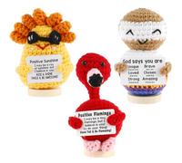 Lot de 3 poupées de Poche - Poupée - Soutien émotionnel - Flamant Rose Positif - Optimistes - Sunshine - Poupée au Crochet - Jésus - Optimiste - Émotionnel - Crochet pour Femmes et Filles