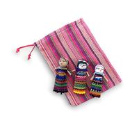 Lot de 3 poupées Guatémaltèques Faites à la Main avec Un Sac de Rangement coloré | Poupées de soucis pour Filles