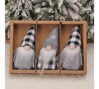 Lot de 3 poupées sans visage avec tissu à carreaux et rembourrage en coton artificiel, conçues pour accrocher un sapin de Noël festif (4)