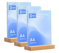 Lot de 3 présentoirs de table en acrylique A4 - Support en forme de T - Support en acrylique - Double face - Transparent - Pour restaurant, café, comptoir - 21 x 29,7 cm