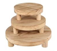 Lot de 3 présentoirs ronds en bois pour plantes, bougies et articles de décoration, design compact et léger pour la maison, le bureau ou la terrasse (feu clair)