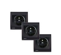 Lot de 3 Prises 2P+T Anthracite Delta Iris + Plaques Anthracite