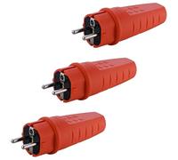 Lot de 3 prises d'alimentation en caoutchouc 230 V 16 A IP44 - Étanche - Avec décharge de traction - Contact de protection avec bec anti-plis, convient à une utilisation en extérieur - Orange
